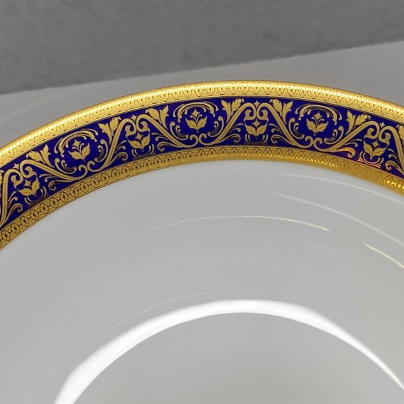 Vintage Sorelle 9" Round Vegetable Bowl SZE1 Cobalt Blue Band Gold Scrolls - Picture 3 of 9